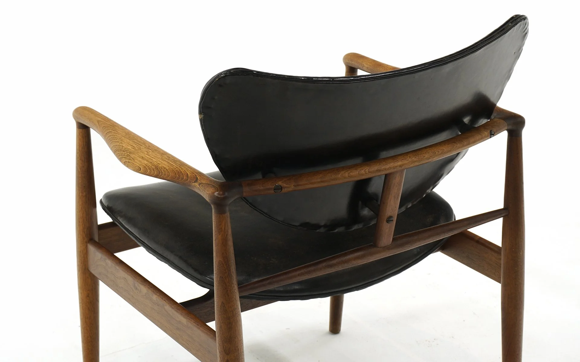 Original Finn Juhl Model 48 Chair for Baker. Black Leather, Teak